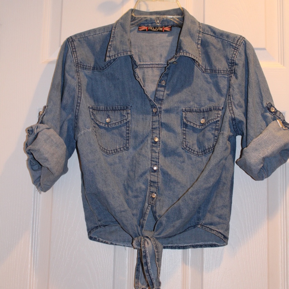 Helium London Tie Front Denim crop top